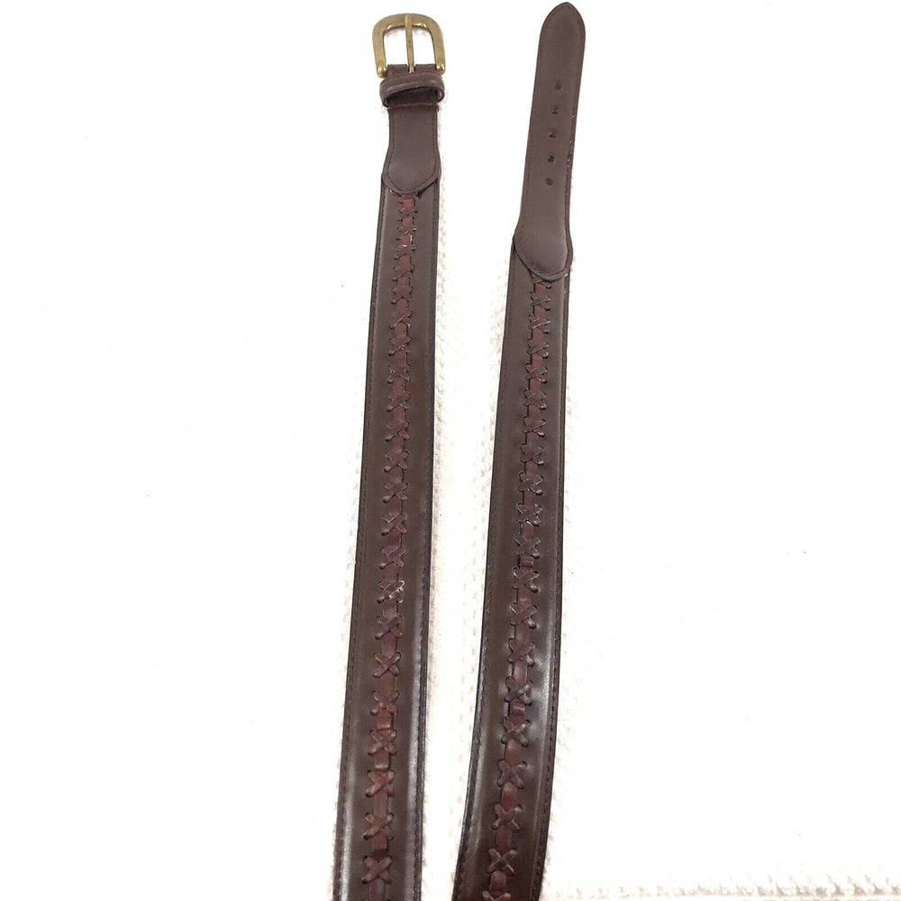 Designer Dress Belt 42 Brass Buckle Genuine Italian Calfskin Leather 1-1/4" Wide - Picture 2 of 11